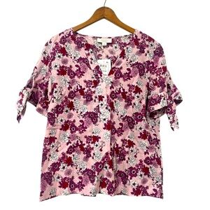 Charter Club Women's Floral-Print Linen Top pink NEW